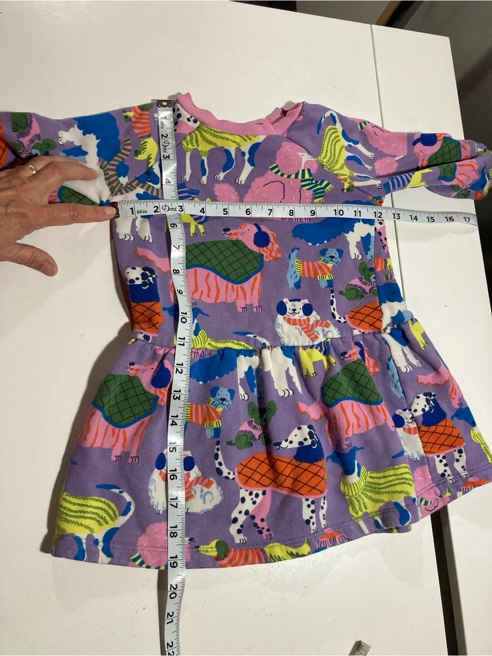 Mini Boden Girls Cozy Sweatshirt Dress Dog Design Cotton Blend Size 2-3 Yrs